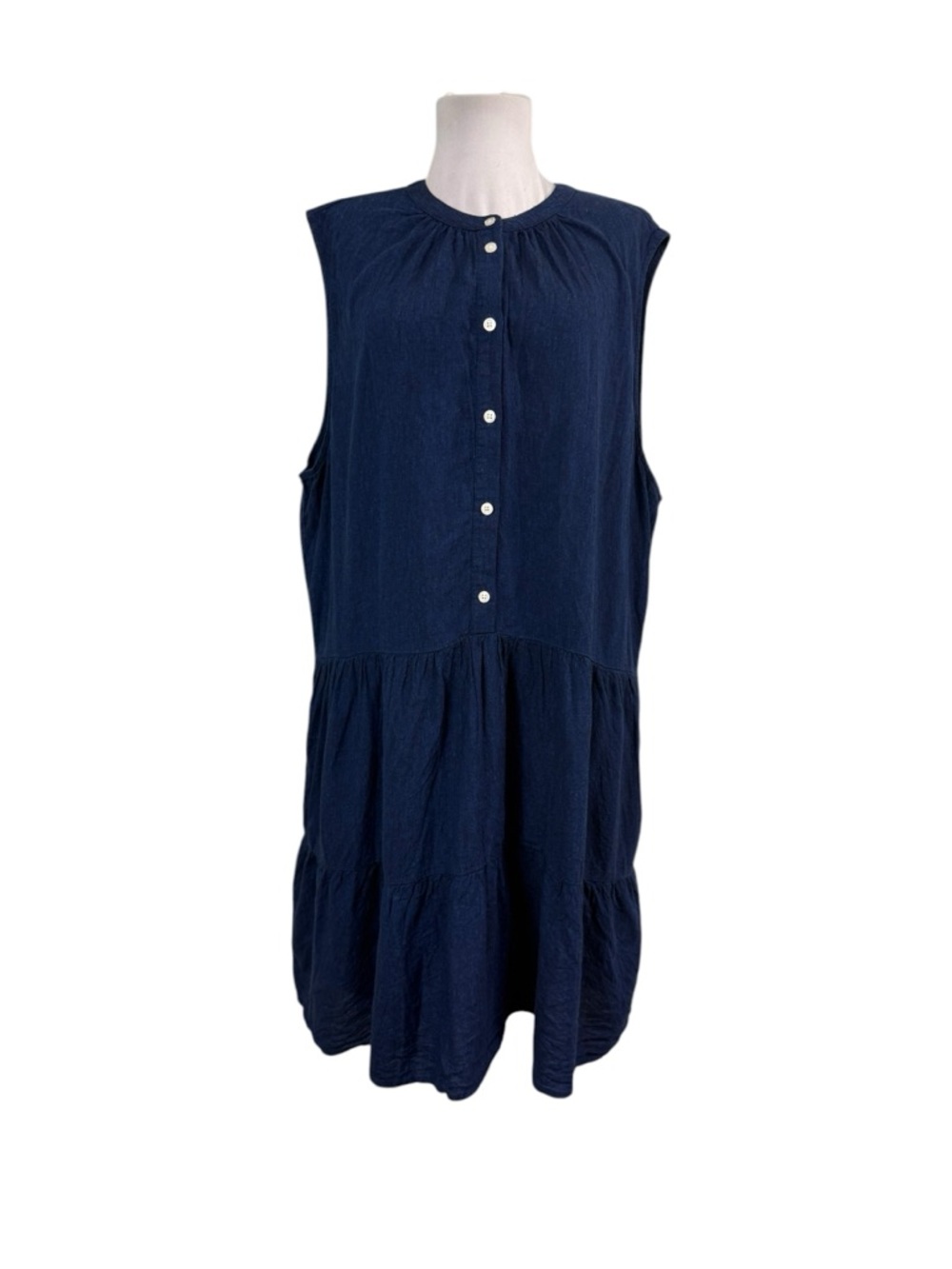 Gap XL Sleeveless Tiered Shirt Dress Blue Button Down Linen Blend Knee Length